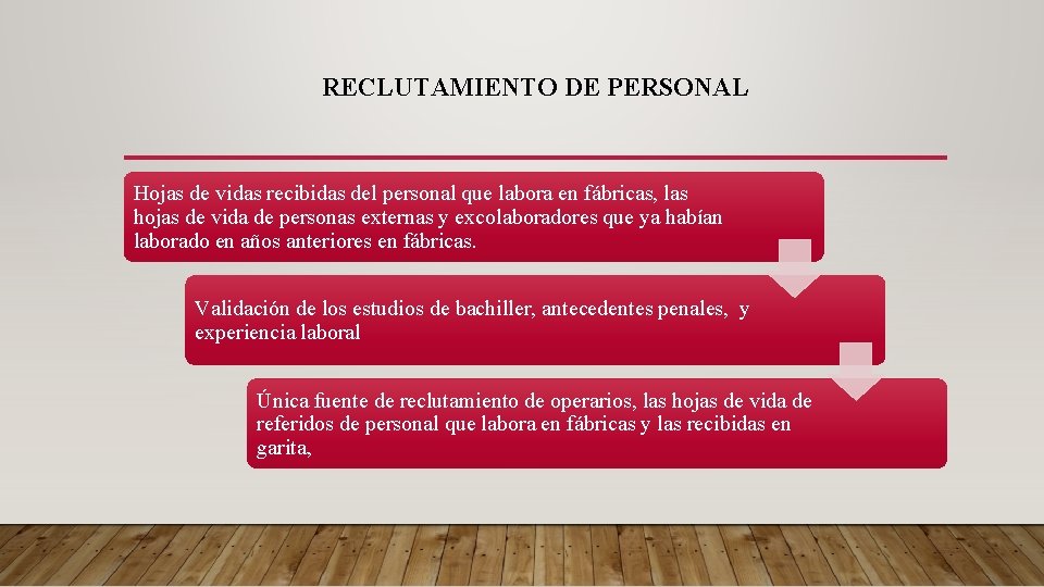 RECLUTAMIENTO DE PERSONAL Hojas de vidas recibidas del personal que labora en fábricas, las