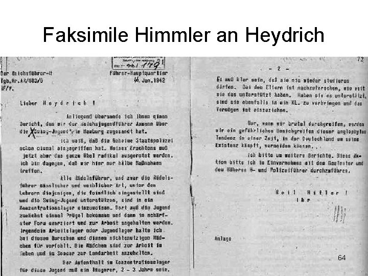 Faksimile Himmler an Heydrich 64 