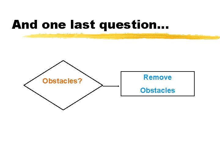 And one last question. . . Obstacles? Remove Obstacles And one last question. . . Obstacles? Remove Obstacles