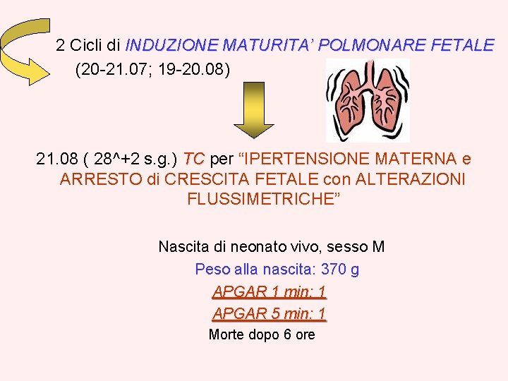 2 Cicli di INDUZIONE MATURITA’ POLMONARE FETALE (20 -21. 07; 19 -20. 08) 21.