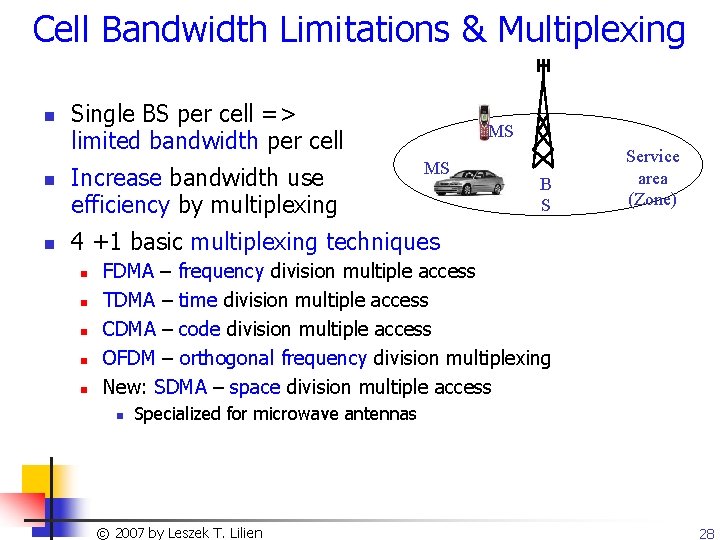 Cell Bandwidth Limitations & Multiplexing n n n Single BS per cell => limited