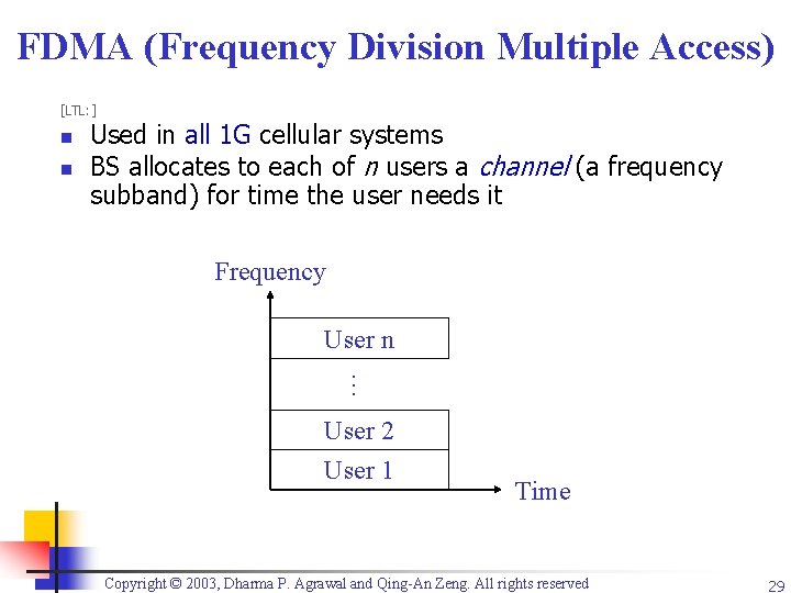 FDMA (Frequency Division Multiple Access) [LTL: ] n n Used in all 1 G