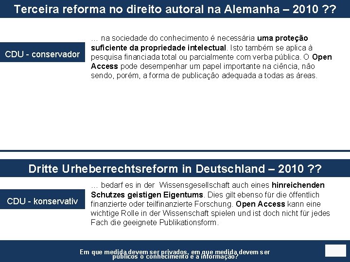 Terceira reforma no direito autoral na Alemanha – 2010 ? ? CDU - conservador