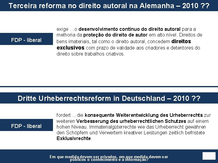 Terceira reforma no direito autoral na Alemanha – 2010 ? ? FDP - liberal