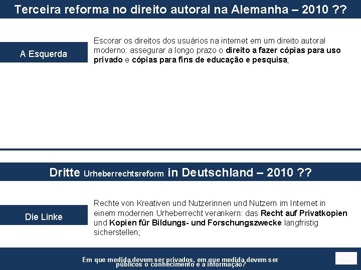 Terceira reforma no direito autoral na Alemanha – 2010 ? ? A Esquerda Escorar