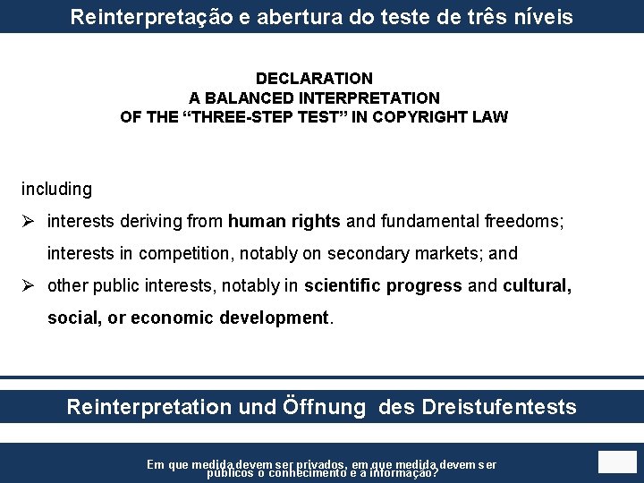 Reinterpretação e abertura do teste de três níveis DECLARATION A BALANCED INTERPRETATION OF THE