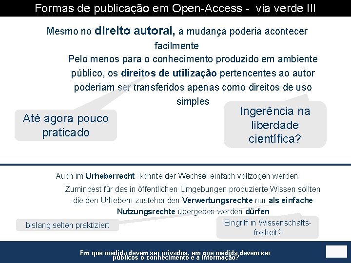 Formas de publicação em Open-Access - via verde III Mesmo no direito autoral, a