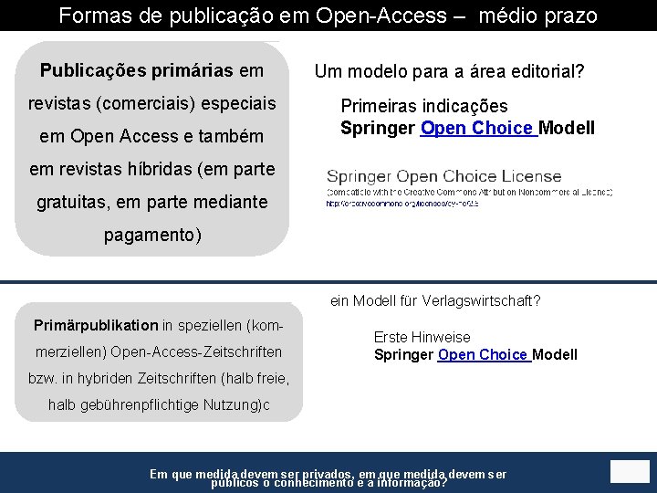 Formas de publicação em Open-Access – médio prazo Publicações primárias em revistas (comerciais) especiais
