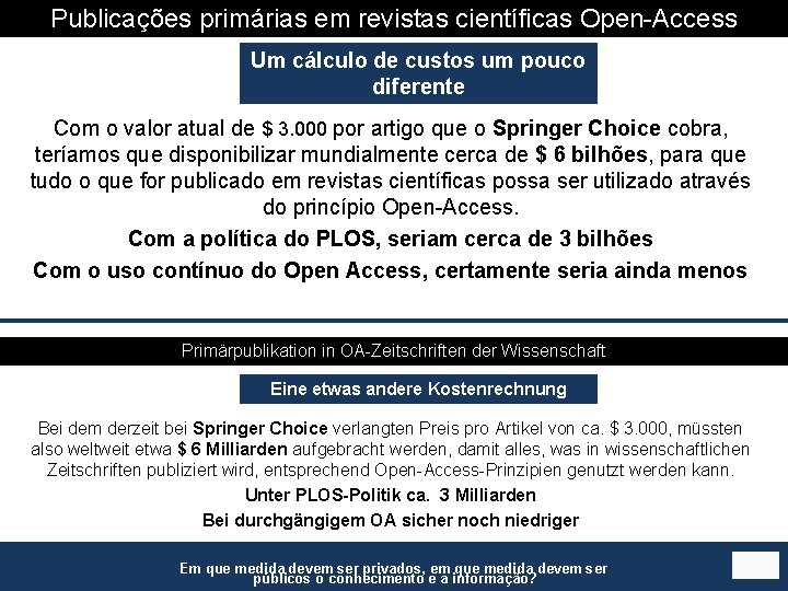 Publicações primárias em revistas científicas Open-Access Um cálculo de custos um pouco diferente Com