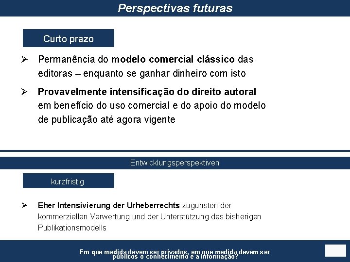 Perspectivas futuras Curto prazo Ø Permanência do modelo comercial clássico das editoras – enquanto