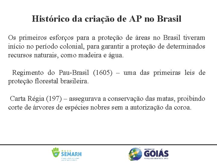 Histórico da criação de AP no Brasil Os primeiros esforços para a proteção de