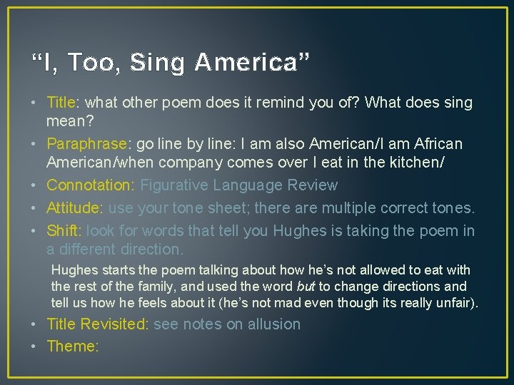 “I, Too, Sing America” • Title: what other poem does it remind you of?