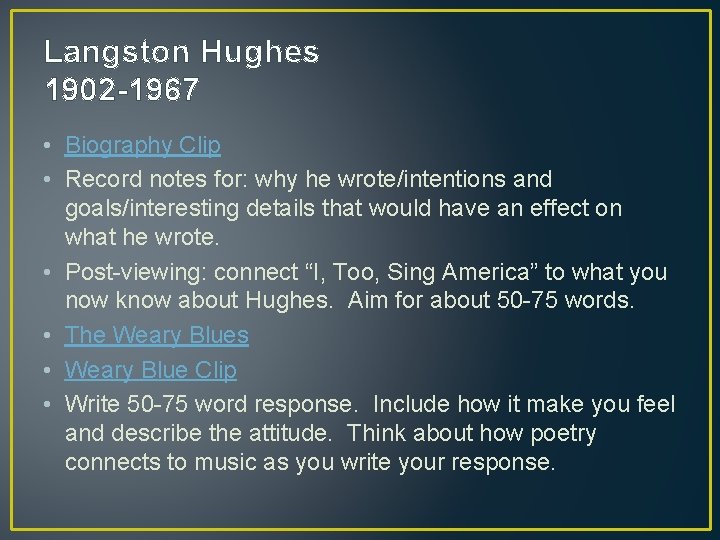 Langston Hughes 1902 -1967 • Biography Clip • Record notes for: why he wrote/intentions