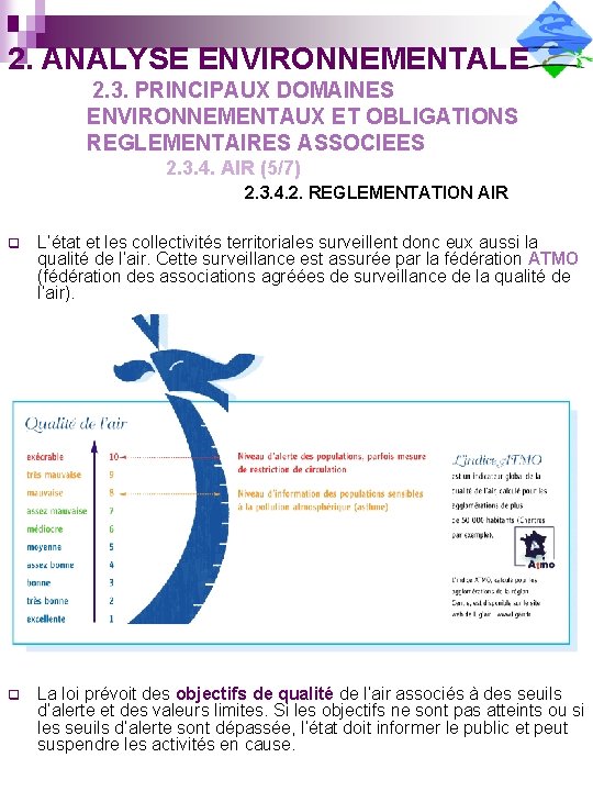 2. ANALYSE ENVIRONNEMENTALE 2. 3. PRINCIPAUX DOMAINES ENVIRONNEMENTAUX ET OBLIGATIONS REGLEMENTAIRES ASSOCIEES 2. 3.