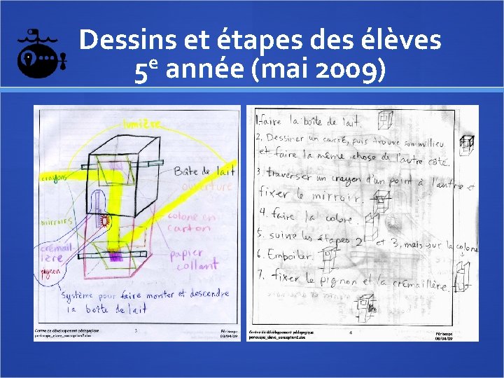 Dessins et étapes des élèves 5 e année (mai 2009) 