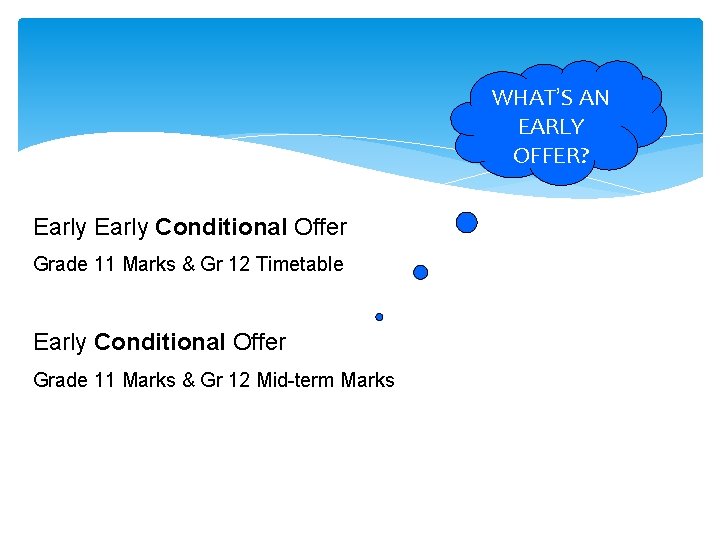 WHAT’S AN EARLY OFFER? Early Conditional Offer Grade 11 Marks & Gr 12 Timetable