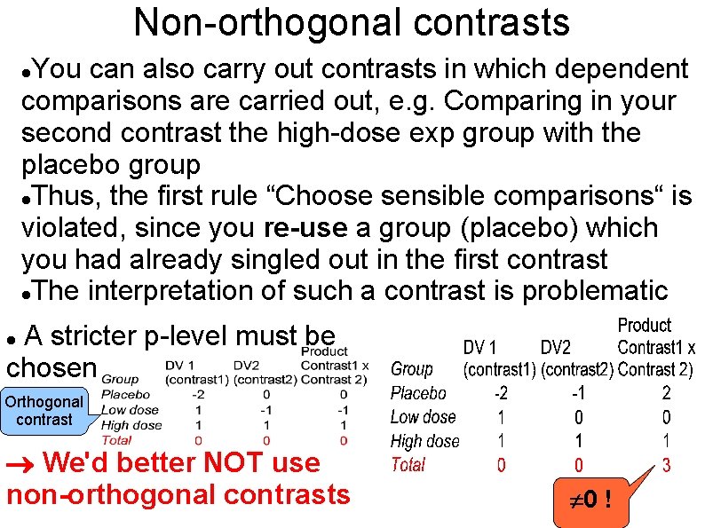 Non-orthogonal contrasts You can also carry out contrasts in which dependent comparisons are carried