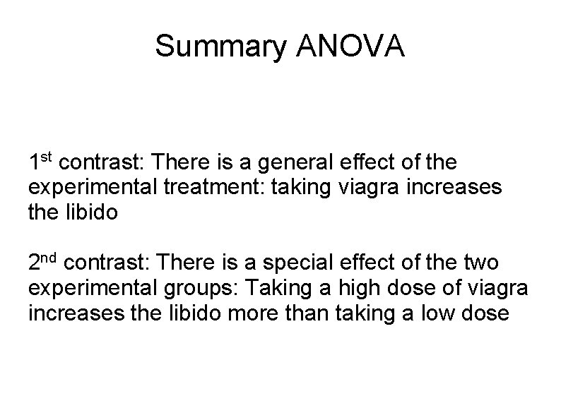 Summary ANOVA 1 st contrast: There is a general effect of the experimental treatment: