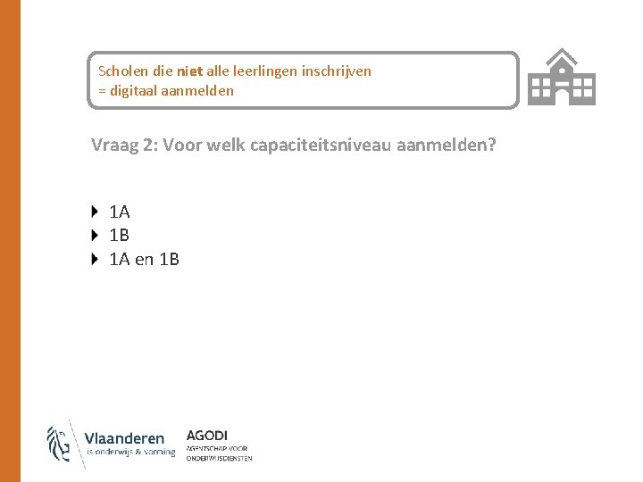 Scholen die niet alle leerlingen inschrijven = digitaal aanmelden Vraag 2: Voor welk capaciteitsniveau