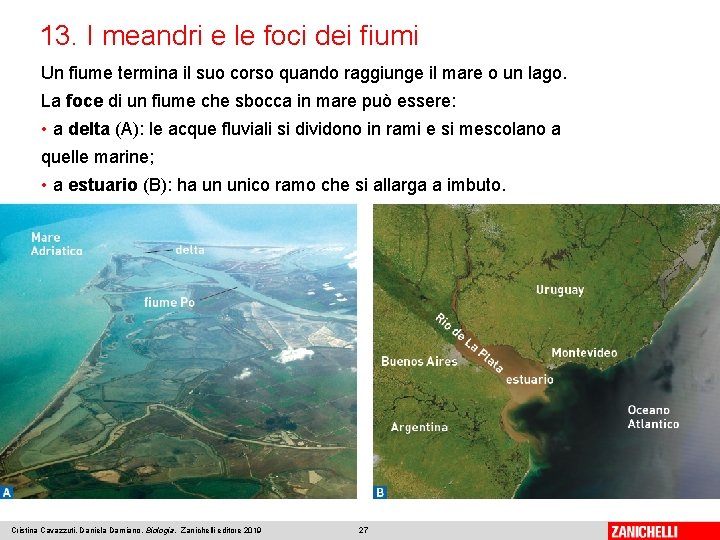 13. I meandri e le foci dei fiumi Un fiume termina il suo corso