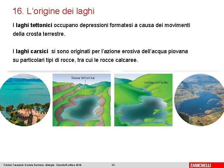 16. L’origine dei laghi I laghi tettonici occupano depressioni formatesi a causa dei movimenti