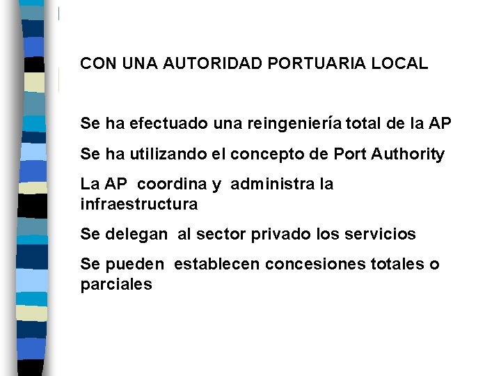 CON UNA AUTORIDAD PORTUARIA LOCAL Se ha efectuado una reingeniería total de la AP