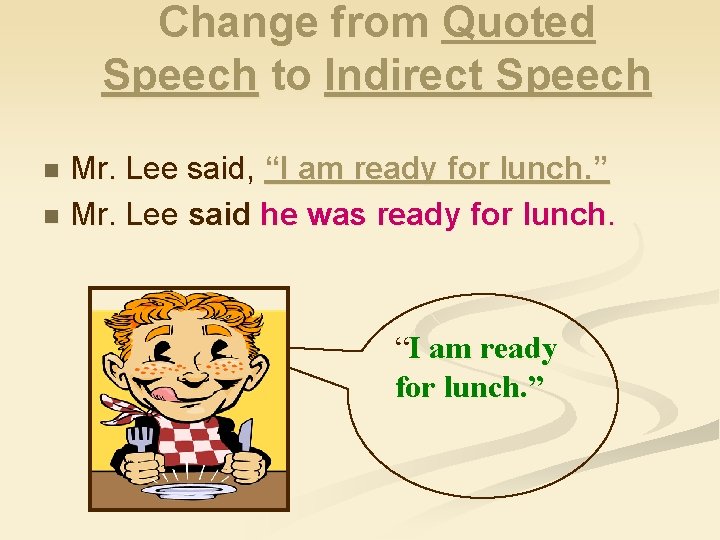 Change from Quoted Speech to Indirect Speech Mr. Lee said, “I am ready for