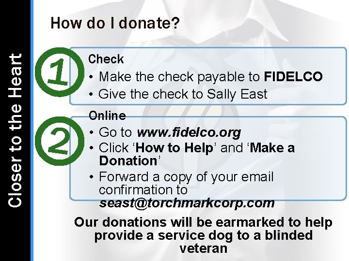 Closer to the Heart How do I donate? 1 2 Check • Make the Closer to the Heart How do I donate? 1 2 Check • Make the