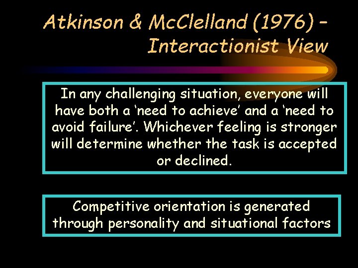 Atkinson & Mc. Clelland (1976) – Interactionist View In any challenging situation, everyone will