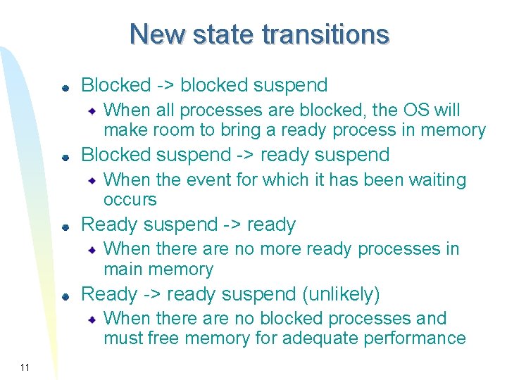 New state transitions Blocked -> blocked suspend When all processes are blocked, the OS New state transitions Blocked -> blocked suspend When all processes are blocked, the OS