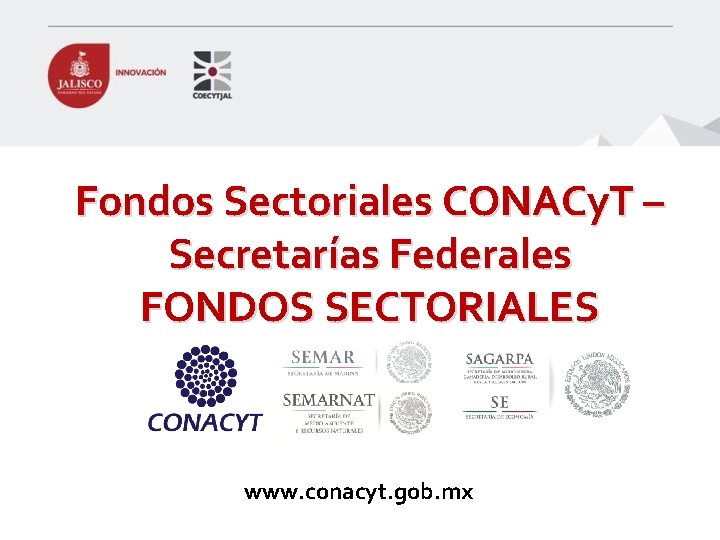 Fondos Sectoriales CONACy. T – Secretarías Federales FONDOS SECTORIALES www. conacyt. gob. mx 