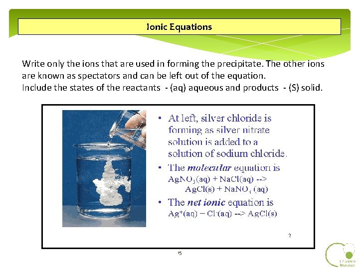 Ionic Equations Write only the ions that are used in forming the precipitate. The