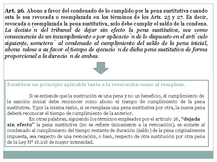 Art. 26. Abono a favor del condenado de lo cumplido por la pena sustitutiva