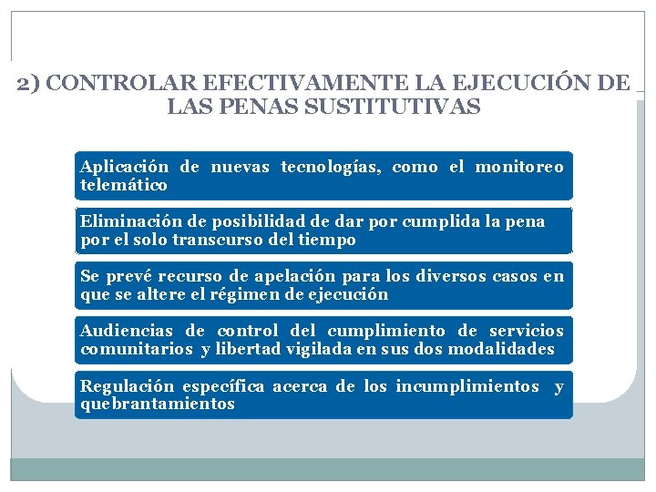 2) CONTROLAR EFECTIVAMENTE LA EJECUCIÓN DE LAS PENAS SUSTITUTIVAS Aplicación de nuevas tecnologías, como