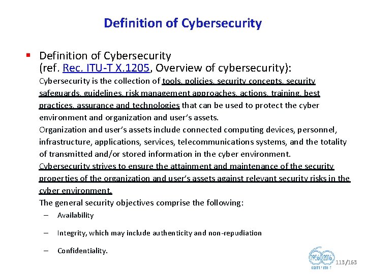 Definition of Cybersecurity § Definition of Cybersecurity (ref. Rec. ITU T X. 1205, Overview