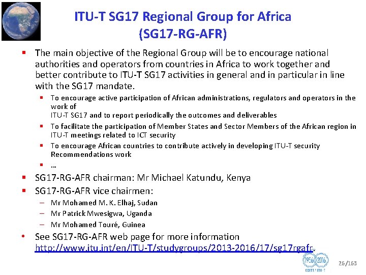 ITU T SG 17 Regional Group for Africa (SG 17 RG AFR) § The