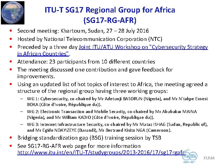 ITU T SG 17 Regional Group for Africa (SG 17 RG AFR) § Second