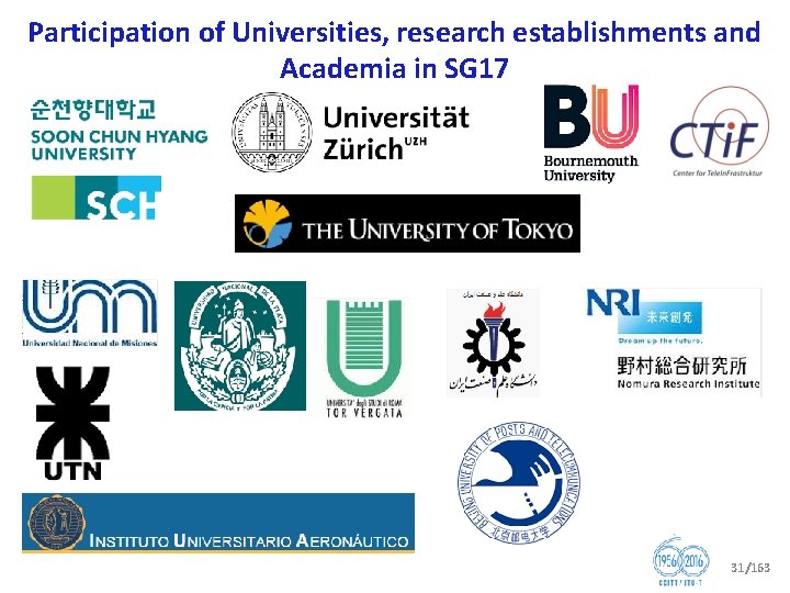 Participation of Universities, research establishments and Academia in SG 17 31/163 