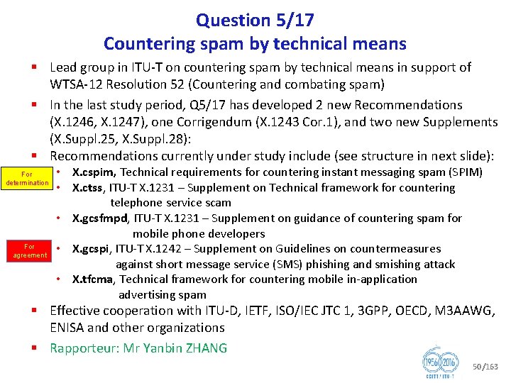 Question 5/17 Countering spam by technical means § Lead group in ITU T on