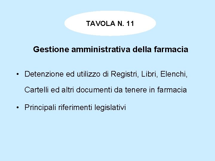 TAVOLA N. 11 Gestione amministrativa della farmacia • Detenzione ed utilizzo di Registri, Libri, TAVOLA N. 11 Gestione amministrativa della farmacia • Detenzione ed utilizzo di Registri, Libri,