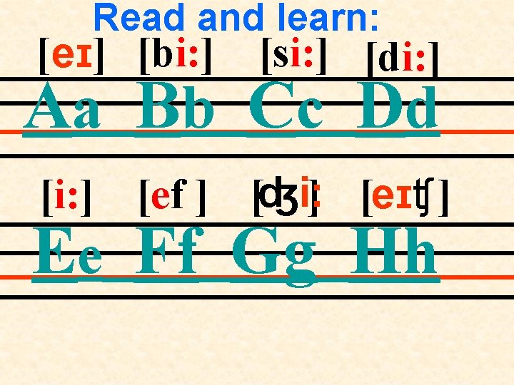 Read and learn: [ eɪ] [bi: ] [si: ] [di: ] Aa B b