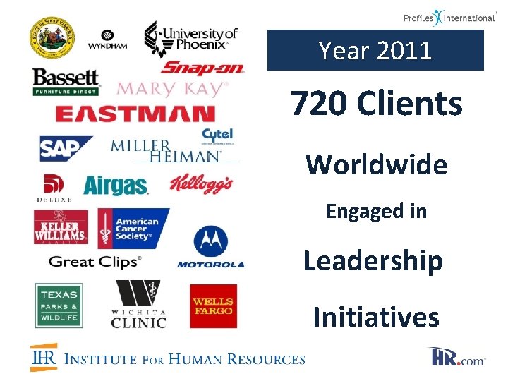 Year 2011 720 Clients Worldwide Engaged in Leadership Initiatives 