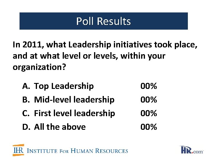 Poll Results In 2011, what Leadership initiatives took place, and at what level or