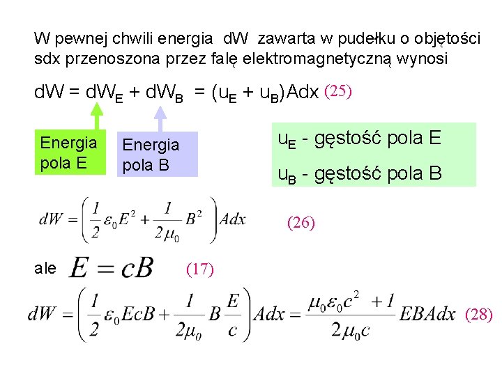 W pewnej chwili energia d. W zawarta w pudełku o objętości sdx przenoszona przez