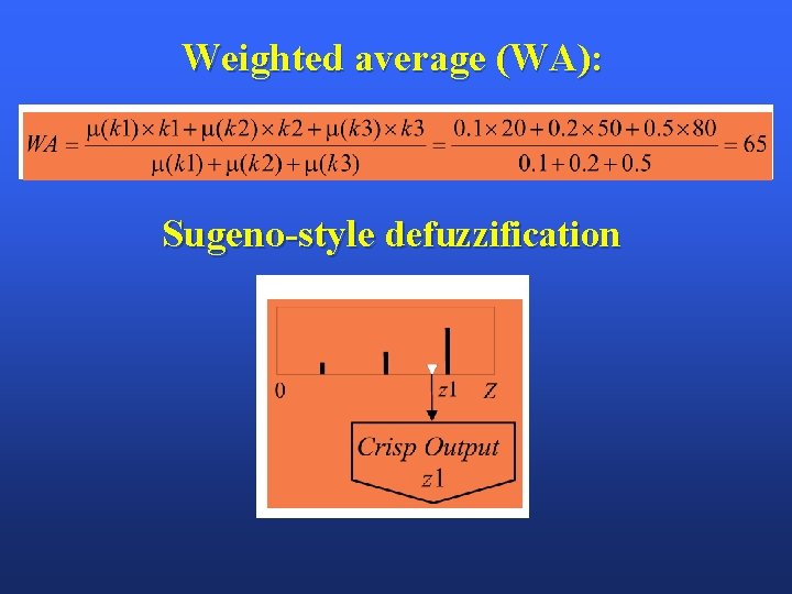 Weighted average (WA): Sugeno-style defuzzification 