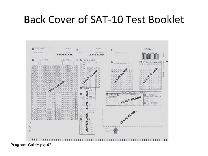 Back Cover of SAT-10 Test Booklet Program Guide pg. 42 20 