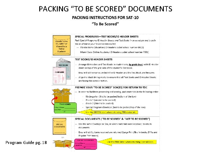 PACKING “TO BE SCORED” DOCUMENTS Program Guide pg. 18 24 