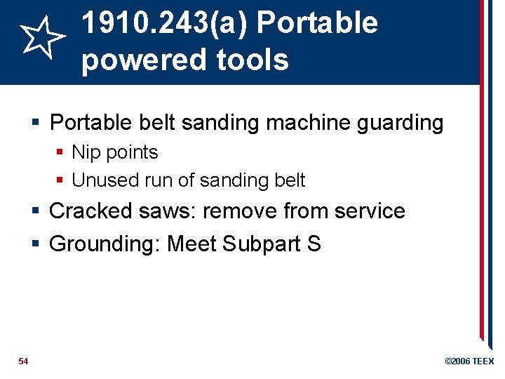 1910. 243(a) Portable powered tools § Portable belt sanding machine guarding § Nip points