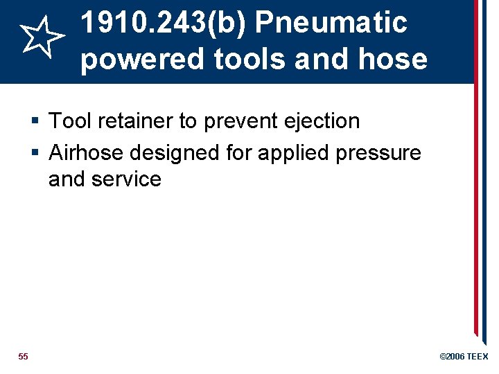 1910. 243(b) Pneumatic powered tools and hose § Tool retainer to prevent ejection §