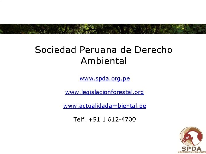 Sociedad Peruana de Derecho Ambiental www. spda. org. pe www. legislacionforestal. org www. actualidadambiental.